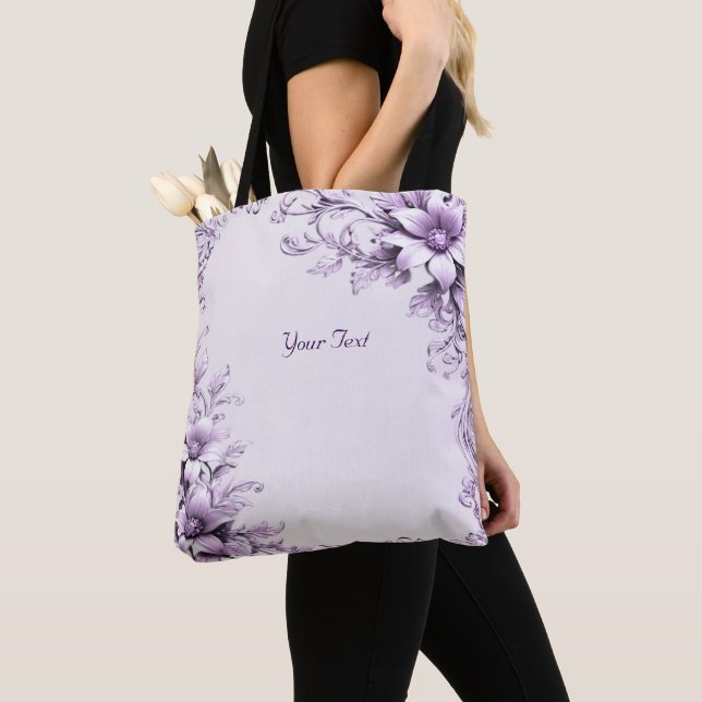 Stylish Purple Flowers Tote Bag (Close Up)