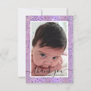 stylish purple frame newborn baby girl photo  thank you card