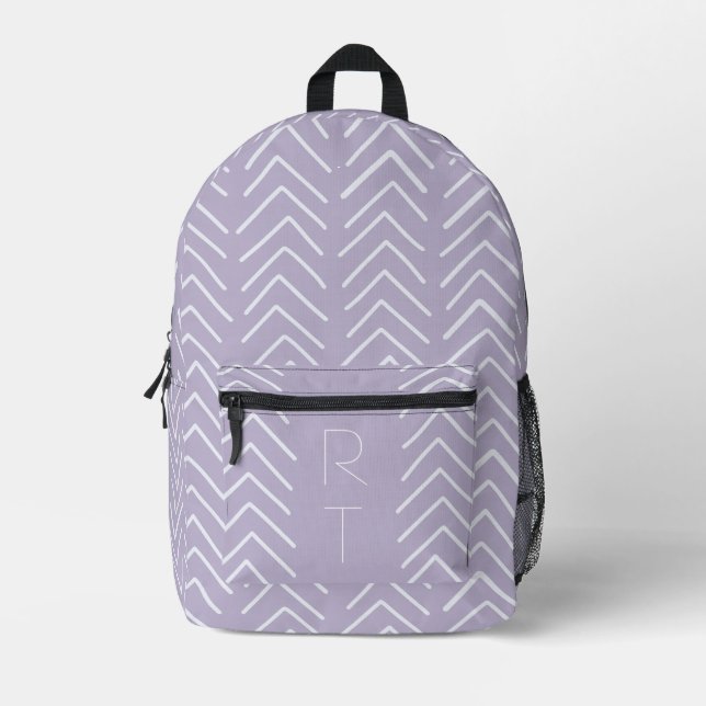 Stylish Purple Geometric Arrows Monogram Initials Printed Backpack (Front)