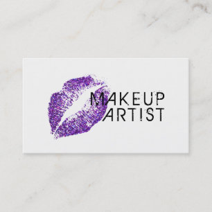 Stylish Purple Glitter Lips Makeup Artist Business Card