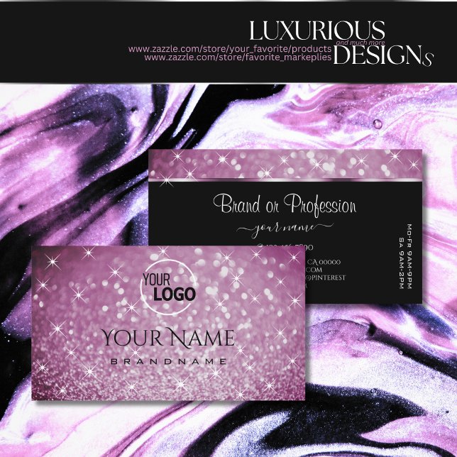 Stylish Purple Glitter Luminous Stars and Logo Business Card (Creator Uploaded)
