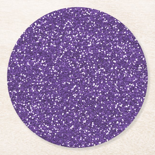 Stylish Purple Glitter Round Paper Coaster (Front)