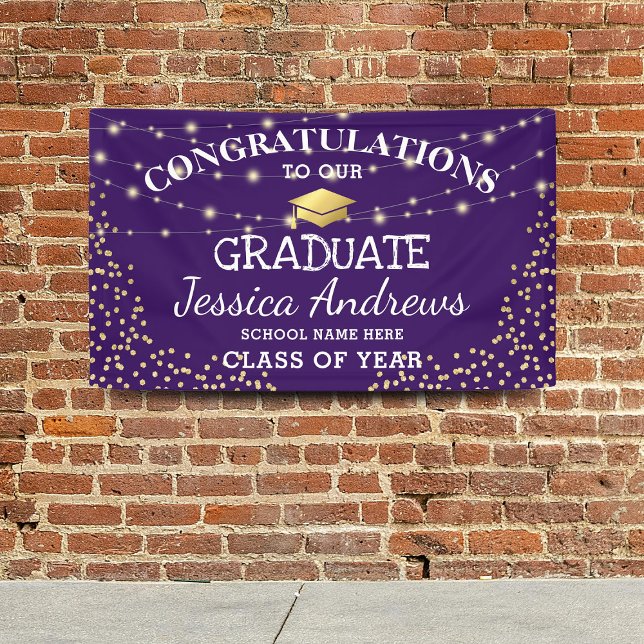 Stylish Purple & Gold Class of 2025 Graduation Banner (Creator Uploaded)
