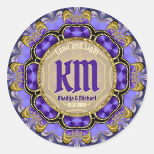 Stylish Purple Gold Lace Elegance Special Day Classic Round Sticker