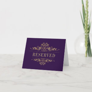 Stylish purple golden frame wedding reserved card