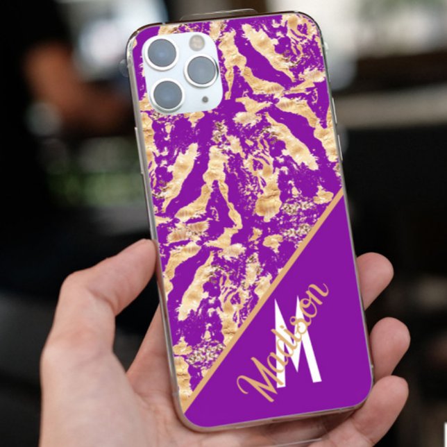Stylish Purple & Golden Marble Pattern monogrammed Case-Mate iPhone Case (Creator Uploaded)