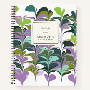 Stylish Purple Green Abstract Floral Art Recipe Notebook