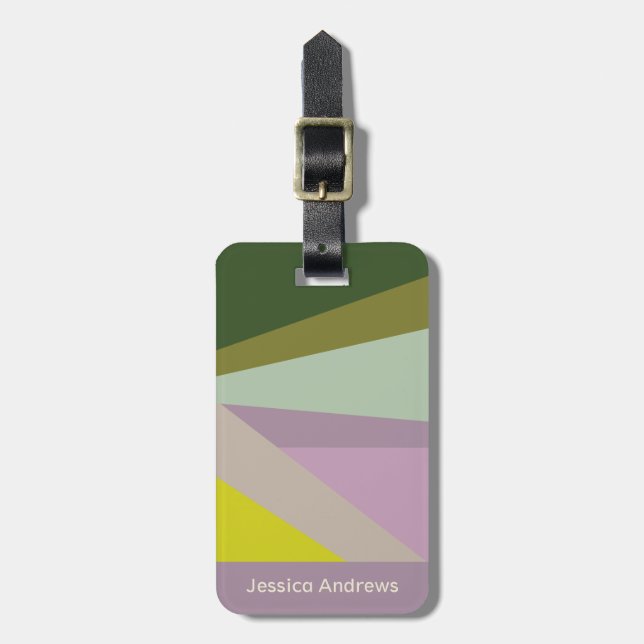 Stylish Purple Green Geometric Personalised Name Luggage Tag (Front Vertical)