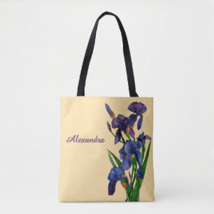 Stylish Purple Iris Watercolor Floral Tote Bag
