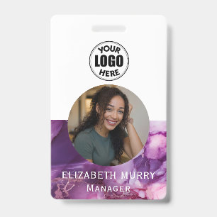 Stylish Purple Marble Employee ID Badge