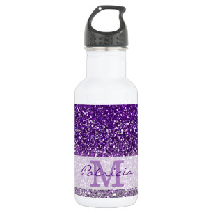Stylish Purple Ombre Glitter Monogram Name 532 Ml Water Bottle