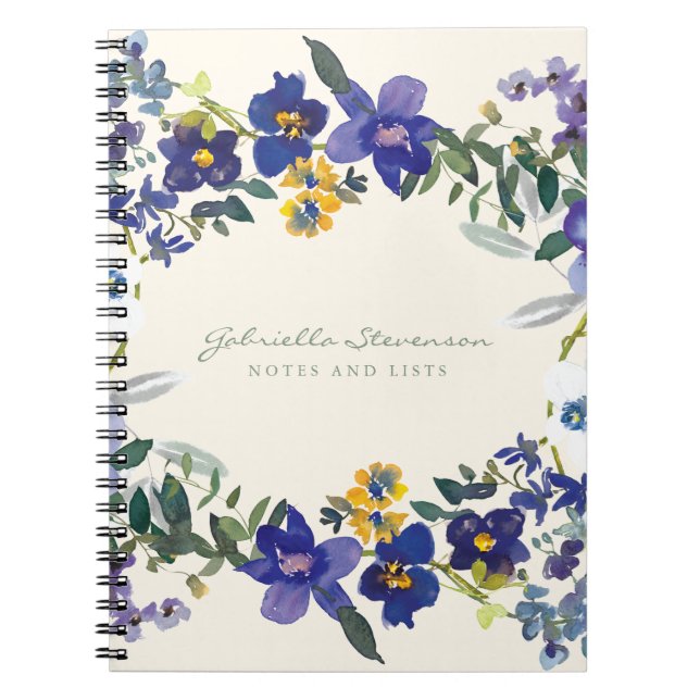 Stylish Purple Orchid Floral Wreath Personalised  Notebook (Front)