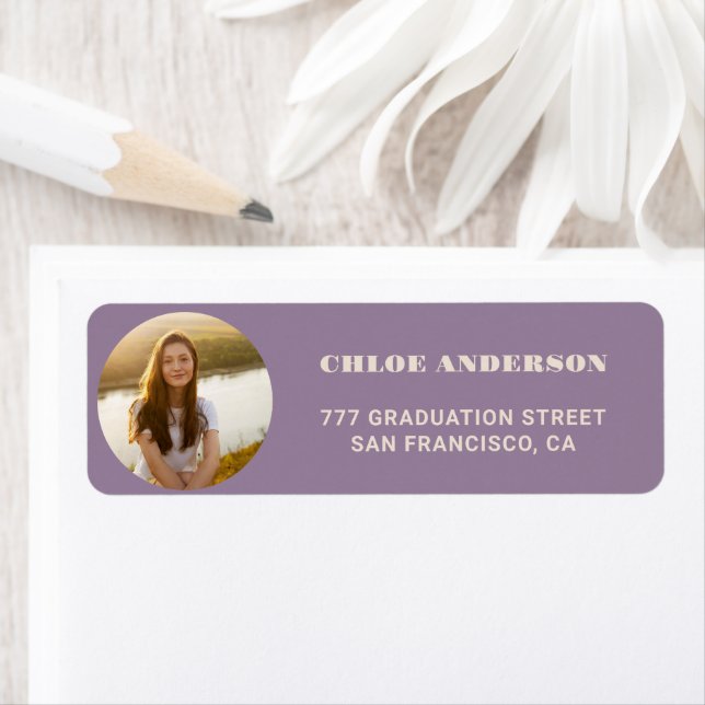 Stylish Purple Photo Graduation Return Address (Insitu)