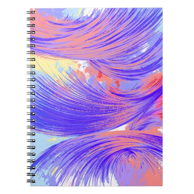 Stylish Purple Pink Blue Abstract Feathers Notebook (Front)