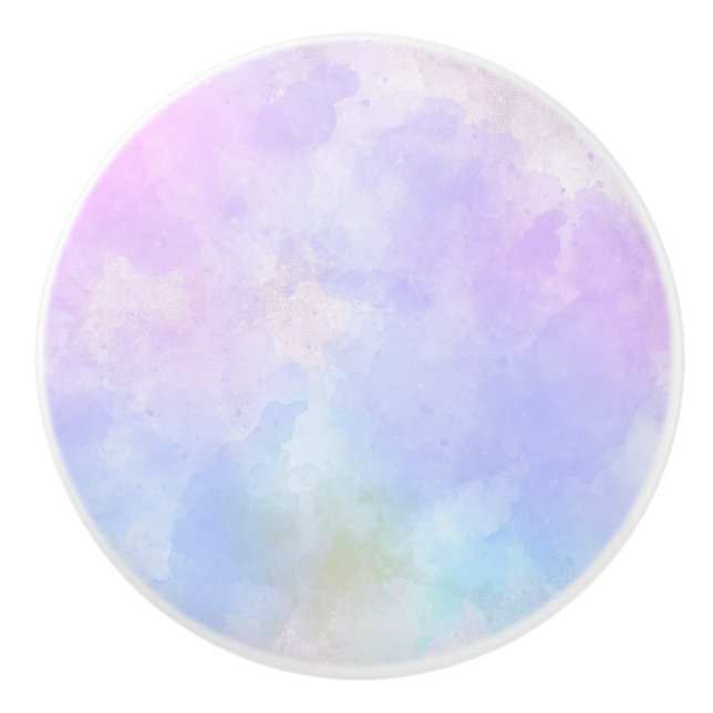 Stylish Purple Pink Blue Abstract Watercolor Ceramic Knob (Front)