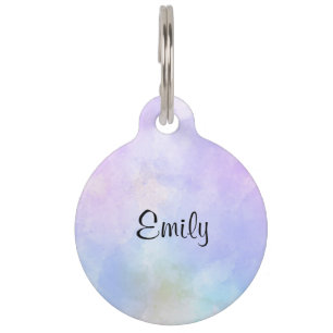 Stylish Purple Pink Blue Abstract Watercolor Pet Tag