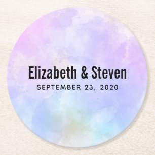 Stylish Purple Pink Blue Abstract Watercolor Round Paper Coaster