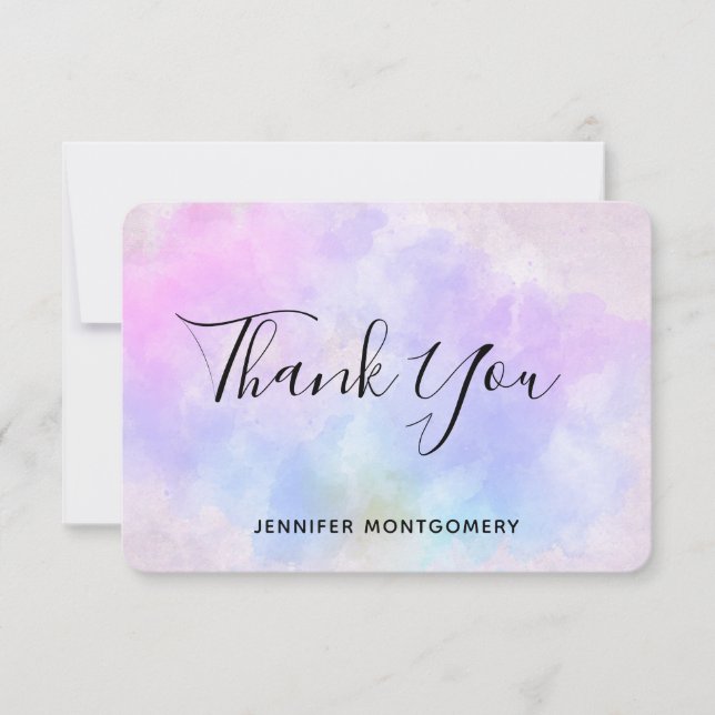 Stylish Purple Pink Blue Abstract Watercolor Thank You Card (Front)
