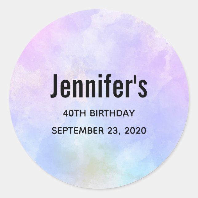 Stylish Purple Pink Blue Watercolor Birthday Classic Round Sticker (Front)