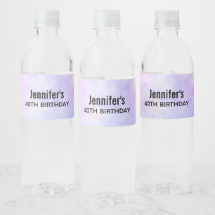 Stylish Purple Pink Blue Watercolor Birthday Water Bottle Label