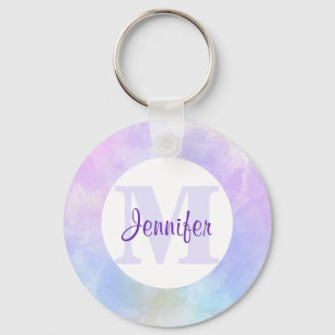Stylish Purple Pink Blue Watercolor Monogram Key Ring