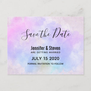 Stylish Purple Pink Blue Watercolor Save the Date Invitation Postcard