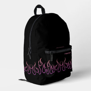 Stylish Purple Pink Flame Fire Black School Printed Backpack