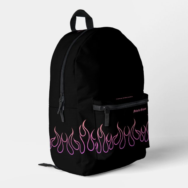 Stylish Purple Pink Flame Fire Black School Printed Backpack (Back Corner Left)