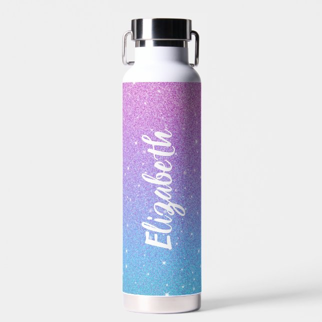 Stylish Purple Pink Ombre Glitter Sparkle Water Bottle (Front)