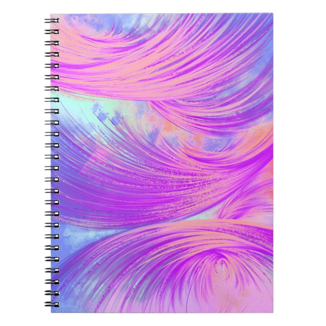 Stylish Purple Pink Purple Abstract Feathers Notebook (Front)