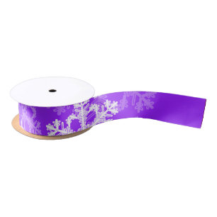 Stylish Purple Snowflakes Modern Christmas pattern Satin Ribbon