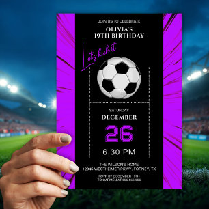 Stylish Purple Soccer Birthday Invitation
