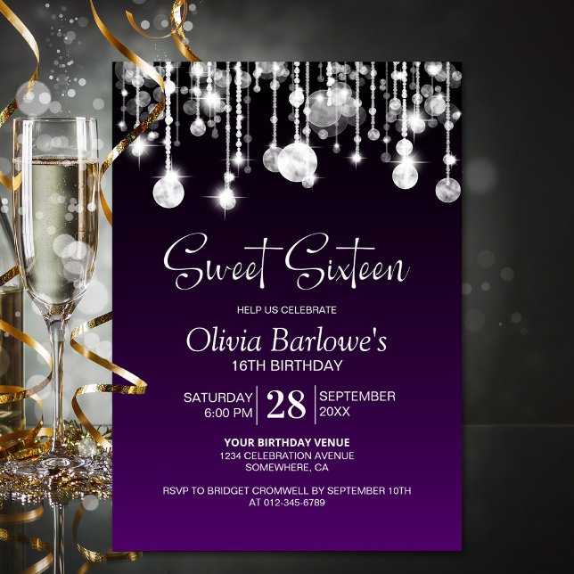 Stylish Purple Sweet Sixteen Birthday Party Invitation (Creator Uploaded)