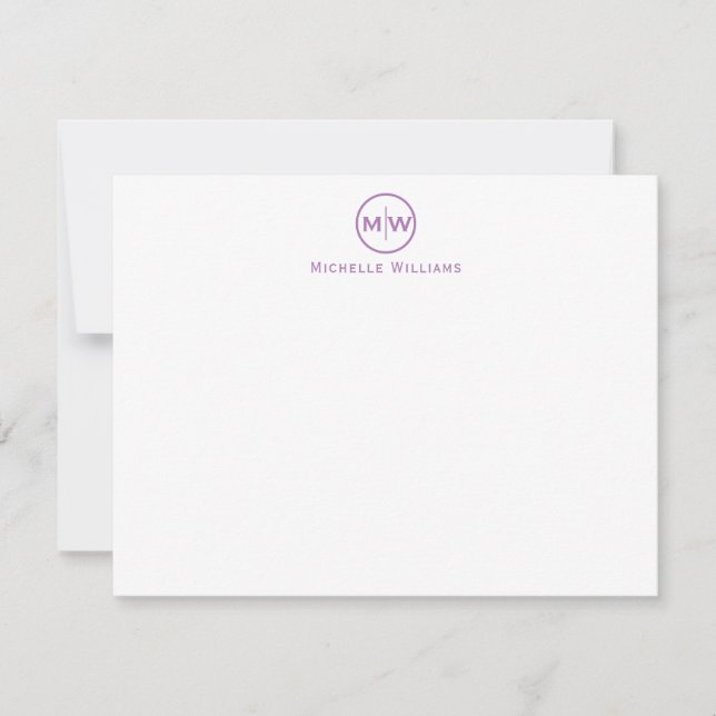 Stylish Purple Violet Circle Two Monogram Initial Card (Front)