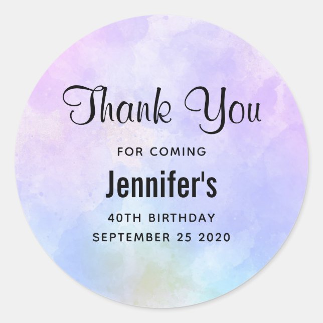 Stylish Purple Watercolor BirthdayThank You Classic Round Sticker (Front)