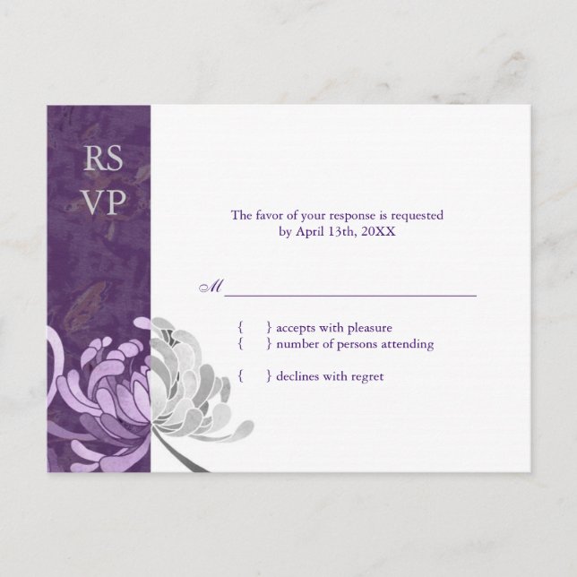 Stylish Purple & White Floral Wedding RSVP Invitation Postcard (Front)