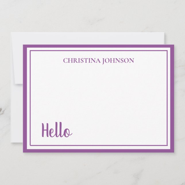 Stylish Purple with Name Flat Note Card (Front)