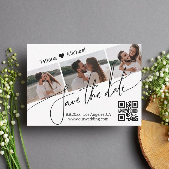 stylish qr code 3 photo save the date invitation (Creator Uploaded)