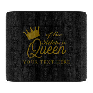 Stylish Queen of the Kitchen Glass Chef's Board