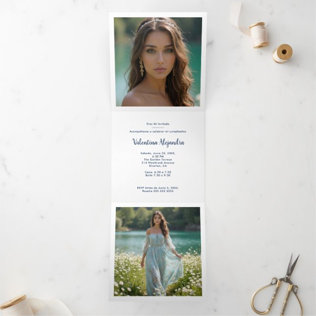 Stylish Quinceañera Tiara Pastel Tones & Glitter Tri-Fold Announcement (Inside)