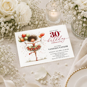 Stylish Quirky Woman 30th Birthday Marsala Red Inv Invitation