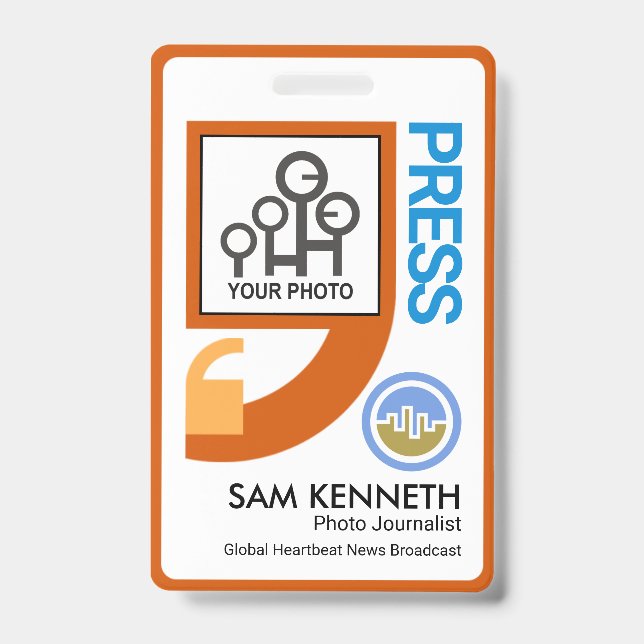 Stylish Quotation Marks Motif Press Reporter ID Badge (Front)