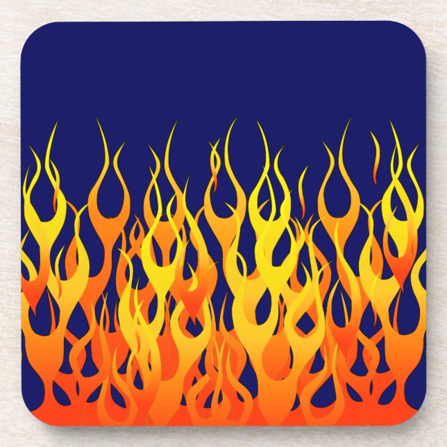 Stylish Racing Flames Fire on Navy Blue Coaster (Front)