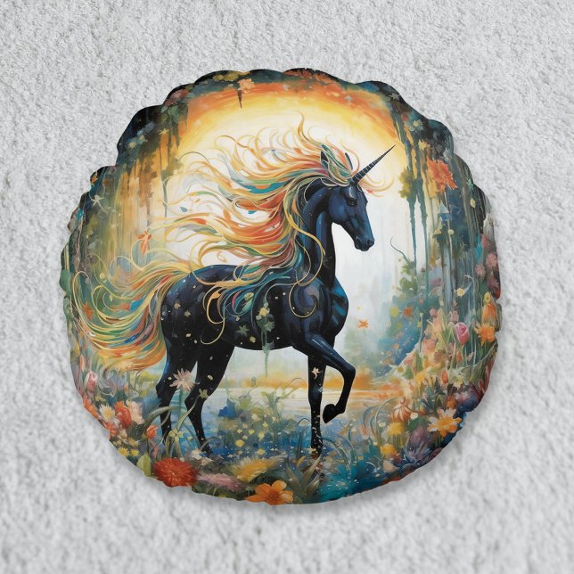 Stylish Rainbow Black Unicorn Throw Pillow for Her (Creator Uploaded)