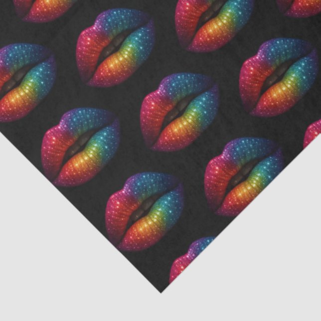 stylish rainbow glitter lips beauty pattern black  tissue paper (Detail)
