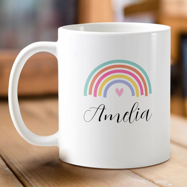 Stylish Rainbow Love Heart Personalised Name Mug (Creator Uploaded)