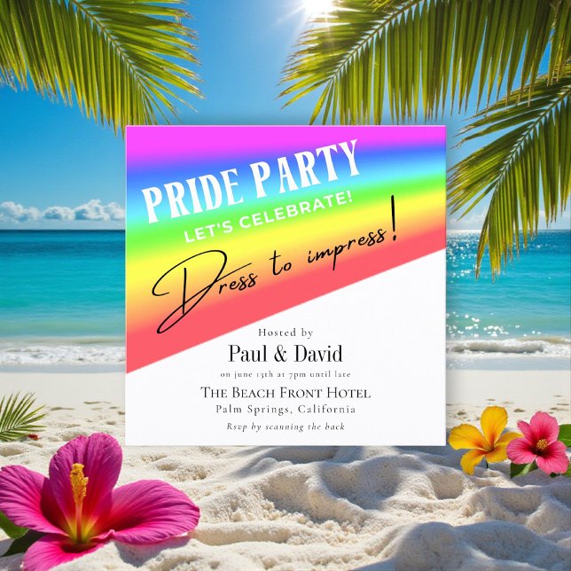 Stylish Rainbow Pride Party Invitation with RSVP Q (Creator Uploaded)