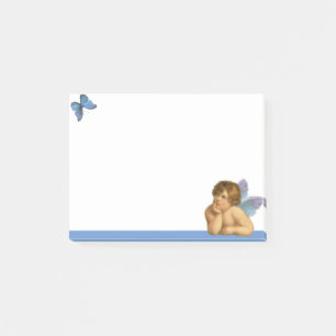 Stylish Raphael Cherub & Blue Butterfly on White Post-it Notes
