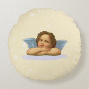 Stylish Raphael Cherub on Light Beige Round Cushion