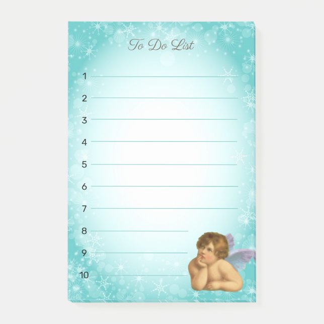 Stylish Raphael Cherub on Light Blue Gradient Post-it Notes (Front)